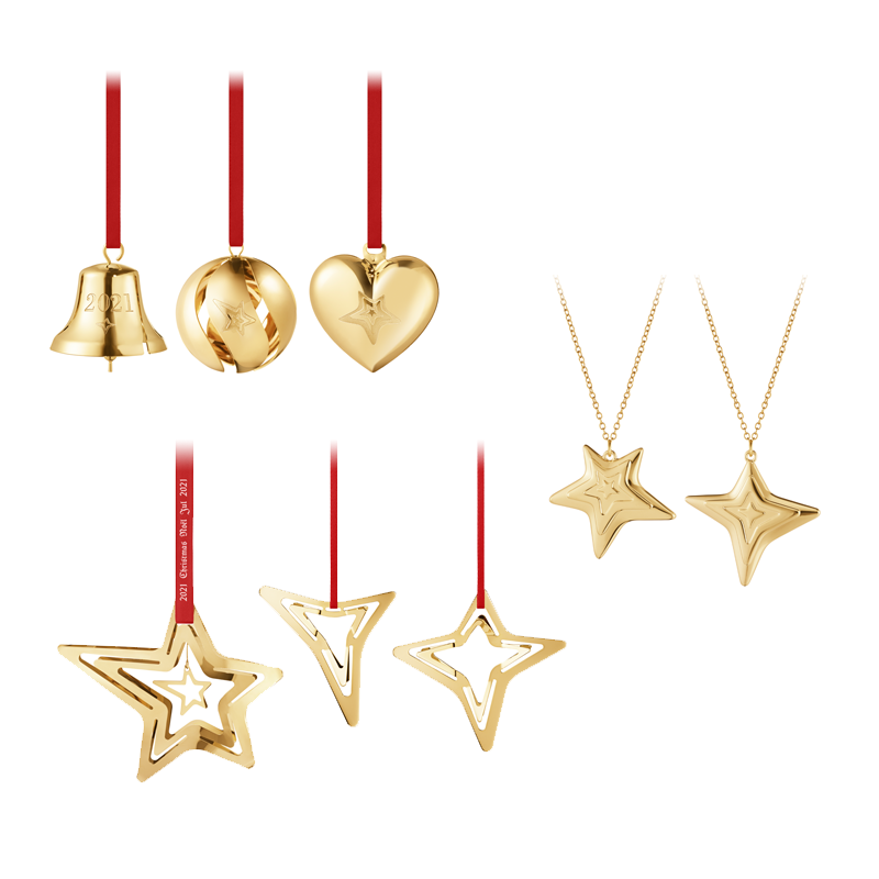 Georg Jensen 2021 Ornamenter 8 Stk. Guldbelagt 3 Georg Jensen 2021 Ornamenter 8 Stk. Guldbelagt